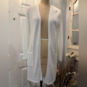 J. Jill Classic White Linen Open-Front Cardigan M BaseLayer Minimalist Versatile